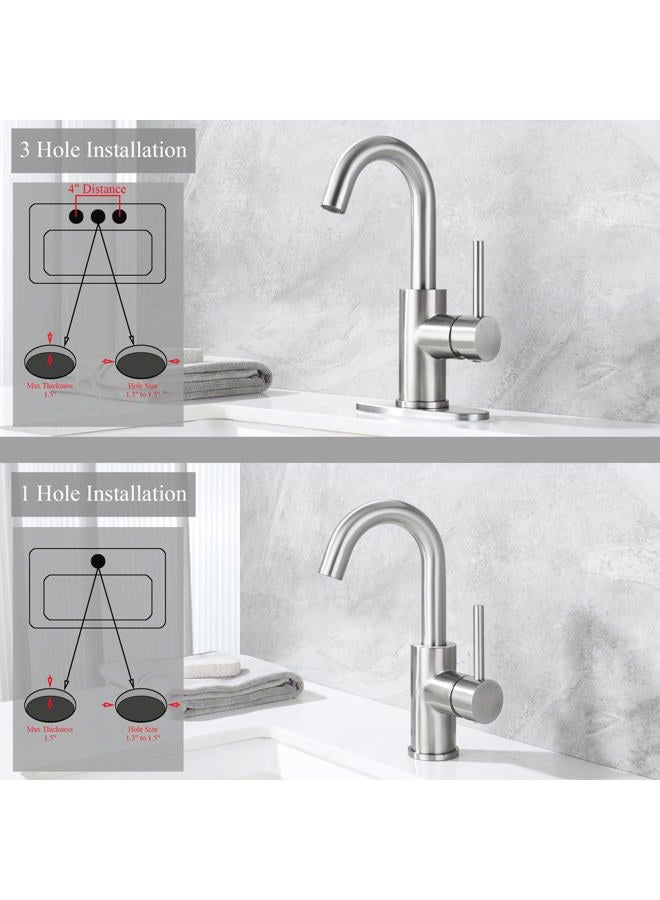 Jodulos Bar Sink Faucet Single Hole, Brushed Nickel Stainless Steel Single Handle With Deck Plate and Supply Lines, Mini Bar Prep Sink 1 Hole, Satin Nickel Vanity JU1100-BN - Image 4