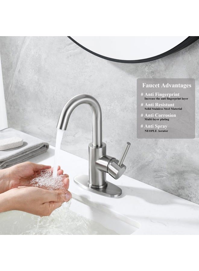 Jodulos Bar Sink Faucet Single Hole, Brushed Nickel Stainless Steel Single Handle With Deck Plate and Supply Lines, Mini Bar Prep Sink 1 Hole, Satin Nickel Vanity JU1100-BN - Image 5