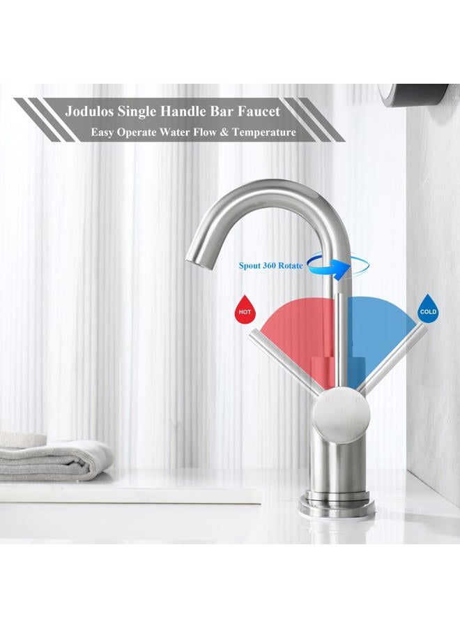 Jodulos Bar Sink Faucet Single Hole, Brushed Nickel Stainless Steel Single Handle With Deck Plate and Supply Lines, Mini Bar Prep Sink 1 Hole, Satin Nickel Vanity JU1100-BN - Image 3
