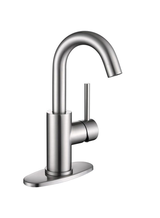 Jodulos Bar Sink Faucet Single Hole, Brushed Nickel Stainless Steel Single Handle With Deck Plate and Supply Lines, Mini Bar Prep Sink 1 Hole, Satin Nickel Vanity JU1100-BN - Image 1