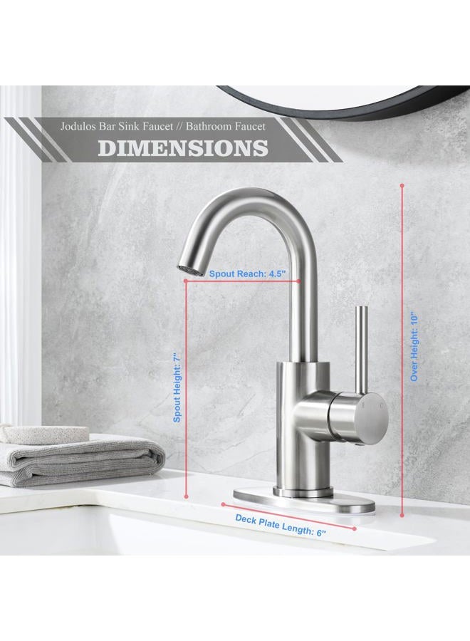 Jodulos Bar Sink Faucet Single Hole, Brushed Nickel Stainless Steel Single Handle With Deck Plate and Supply Lines, Mini Bar Prep Sink 1 Hole, Satin Nickel Vanity JU1100-BN - Image 2
