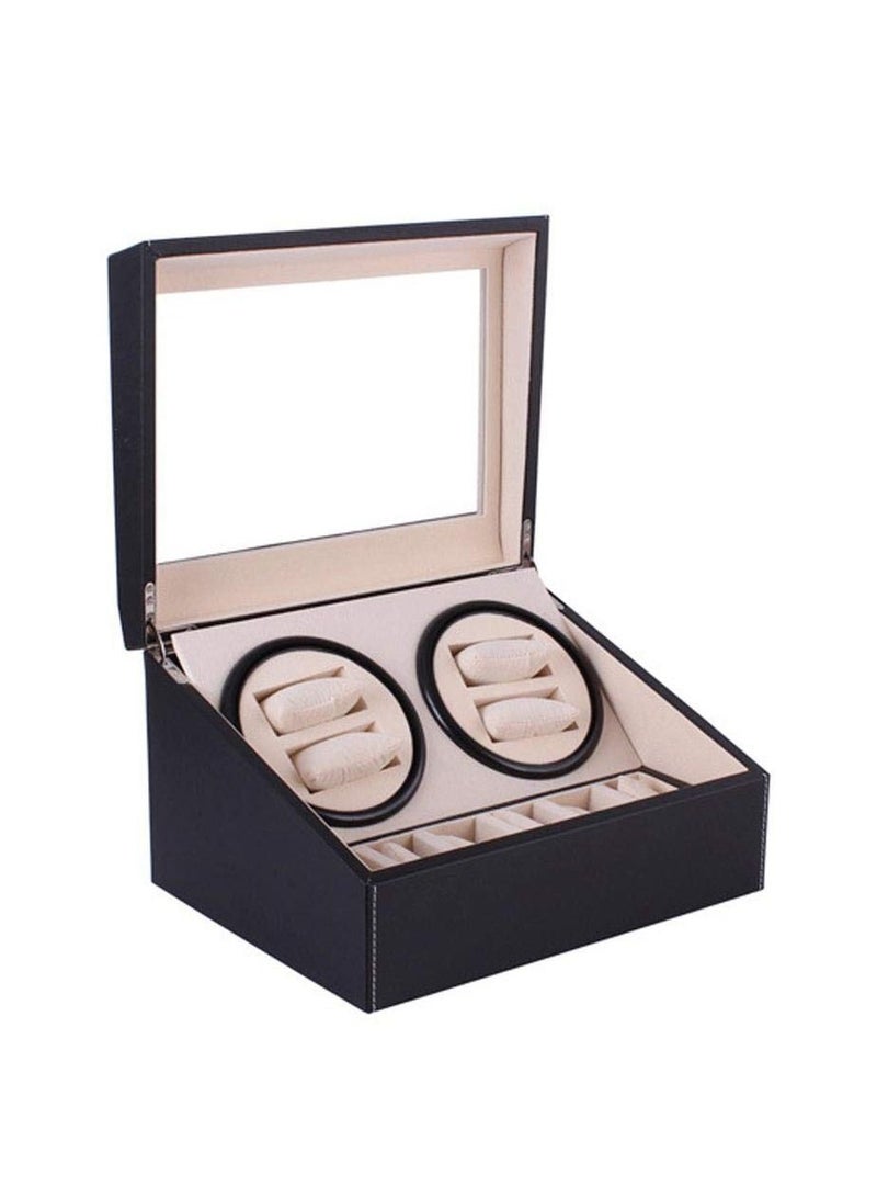 Leather Automatic Watch Winder 4 Plus 6 Piece Storage -Black - Image 1