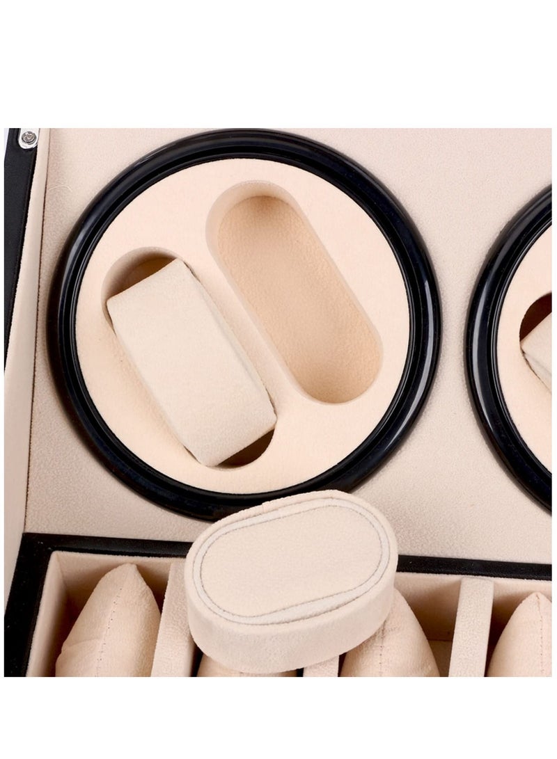 Leather Automatic Watch Winder 4 Plus 6 Piece Storage -Black - Image 4