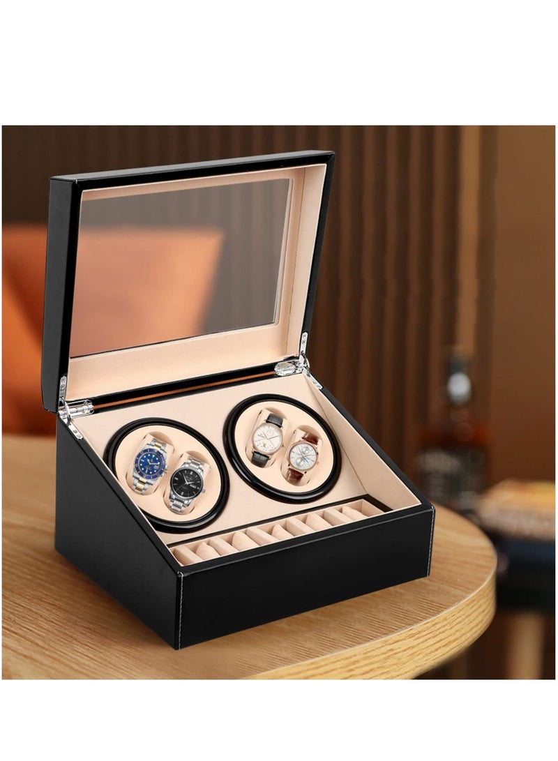 Leather Automatic Watch Winder 4 Plus 6 Piece Storage -Black - Image 5