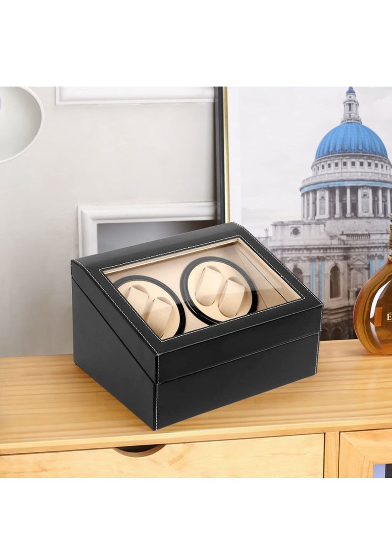 Leather Automatic Watch Winder 4 Plus 6 Piece Storage -Black - Image 2