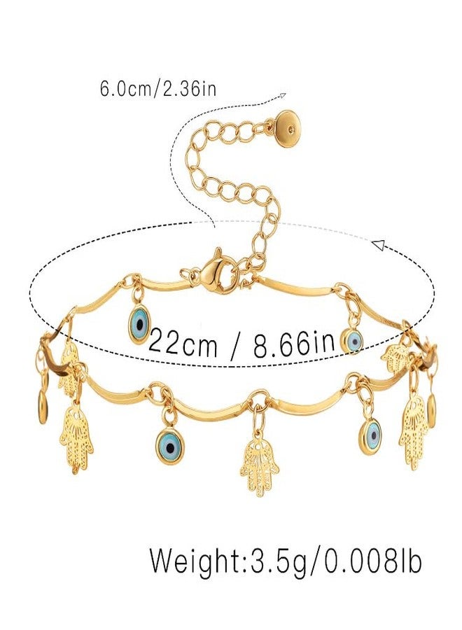 RINHOO 18k Gold Plated Evil Eye Anklet Lucky Turkey Blue Eye Hand of Fatima Butterfly Cross Anklet Bracelets for Women - Image 2