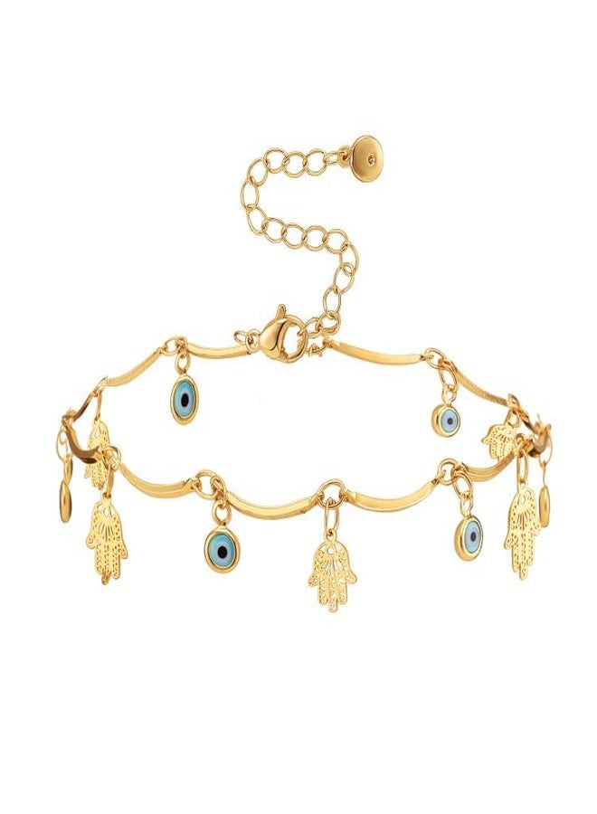 RINHOO 18k Gold Plated Evil Eye Anklet Lucky Turkey Blue Eye Hand of Fatima Butterfly Cross Anklet Bracelets for Women - Image 1