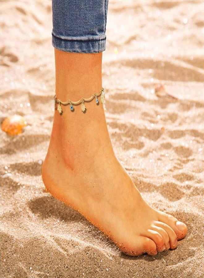RINHOO 18k Gold Plated Evil Eye Anklet Lucky Turkey Blue Eye Hand of Fatima Butterfly Cross Anklet Bracelets for Women - Image 4