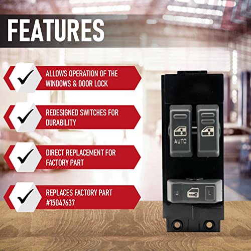 AA Ignition Master Power Window Switch, Gray - Driver Side Door - Compatible with Chevy Silverado and Sierra 1500, 2500, 2500 HD, 3500-1999, 2000, 2001, 2002 - Replaces 15047637 - Image 2