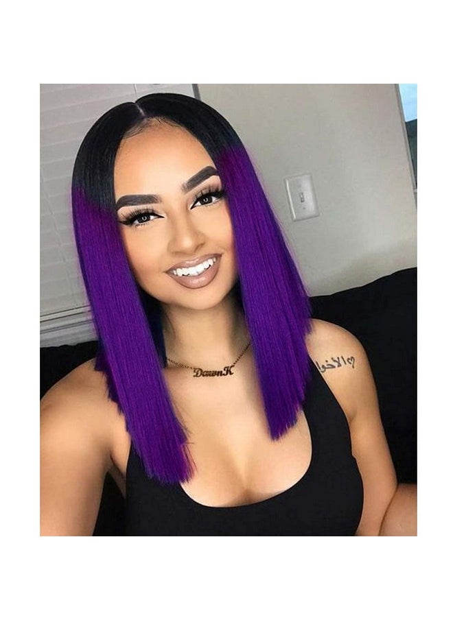 HANNE Ombre Black To Purple Bob Wig Shoulder Length Bob Hair Short Straight Hair Bob Wigs For Women Ombre Purple Wig (Ombre Purple)  - Image 3