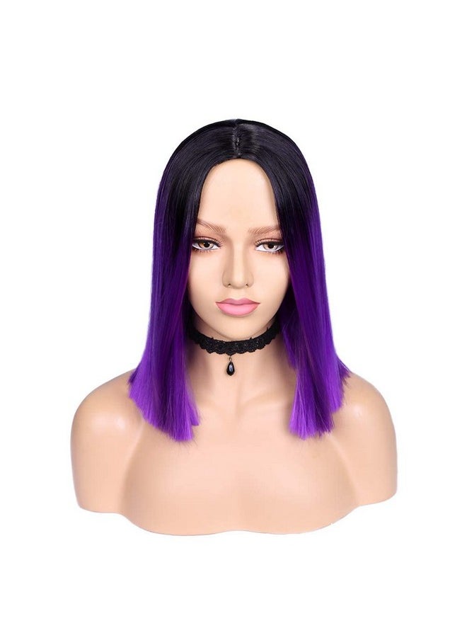 HANNE Ombre Black To Purple Bob Wig Shoulder Length Bob Hair Short Straight Hair Bob Wigs For Women Ombre Purple Wig (Ombre Purple)  - Image 4