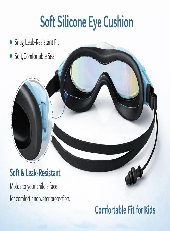 Nubby Dotss Kids Swimming Goggles, Anti-Fog UV Protection Mirrored Lenses, Cat Ear Design, with Ear Plugs and Protective Case (black and blue) - Image 4