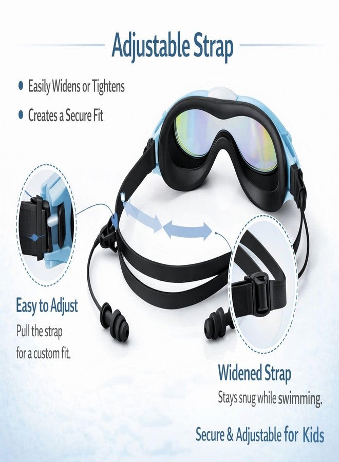 Nubby Dotss Kids Swimming Goggles, Anti-Fog UV Protection Mirrored Lenses, Cat Ear Design, with Ear Plugs and Protective Case (black and blue) - Image 5
