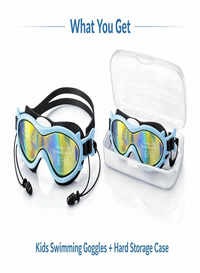 Nubby Dotss Kids Swimming Goggles, Anti-Fog UV Protection Mirrored Lenses, Cat Ear Design, with Ear Plugs and Protective Case (black and blue) - Image 2