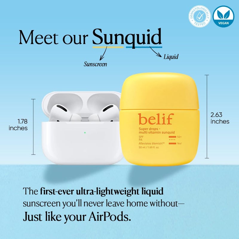 Belif Super Drops Multivitamin Sunquid SPF 50 PA  Korean Sunscreen with Vitamin C  Reduces Redness Dullness  Dark Spots  Lightweight Sunscreen with MultiVitamins  50ML - Image 2
