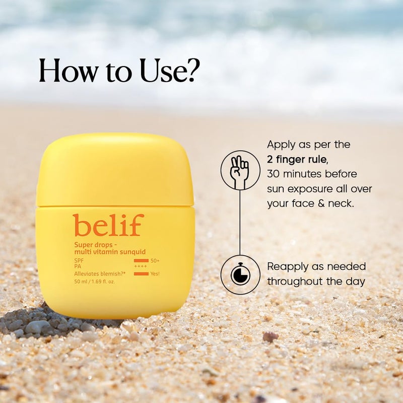 Belif Super Drops Multivitamin Sunquid SPF 50 PA  Korean Sunscreen with Vitamin C  Reduces Redness Dullness  Dark Spots  Lightweight Sunscreen with MultiVitamins  50ML - Image 4