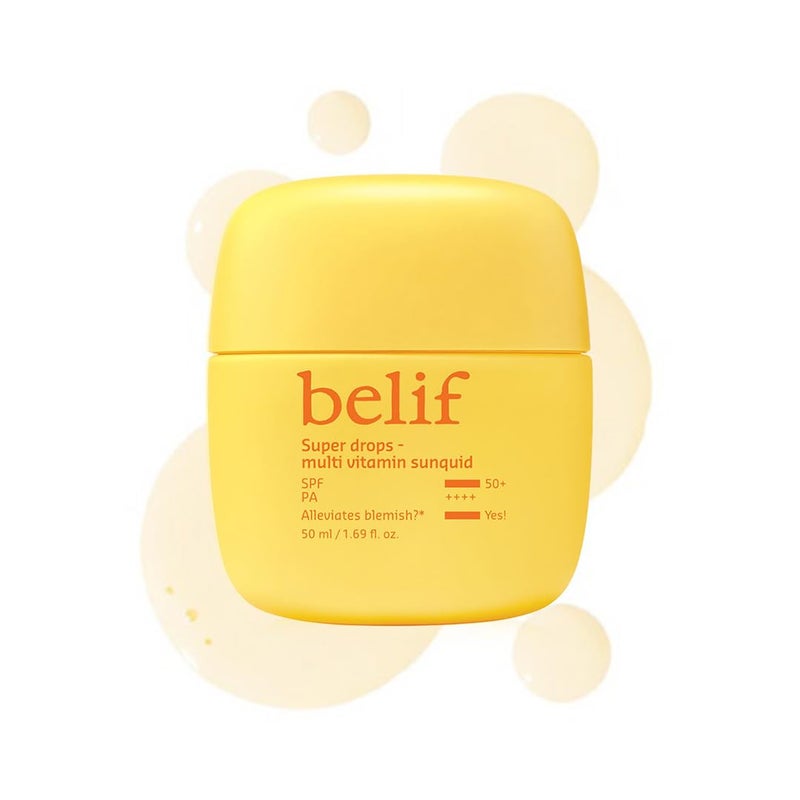 Belif Super Drops Multivitamin Sunquid SPF 50 PA  Korean Sunscreen with Vitamin C  Reduces Redness Dullness  Dark Spots  Lightweight Sunscreen with MultiVitamins  50ML - Image 1