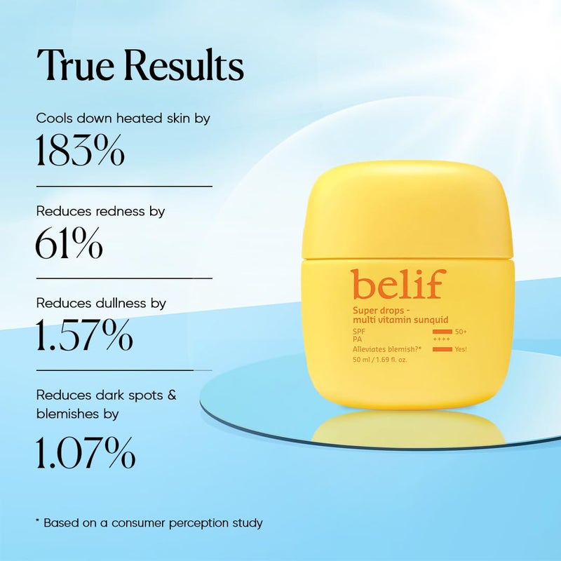 Belif Super Drops Multivitamin Sunquid SPF 50 PA  Korean Sunscreen with Vitamin C  Reduces Redness Dullness  Dark Spots  Lightweight Sunscreen with MultiVitamins  50ML - Image 5
