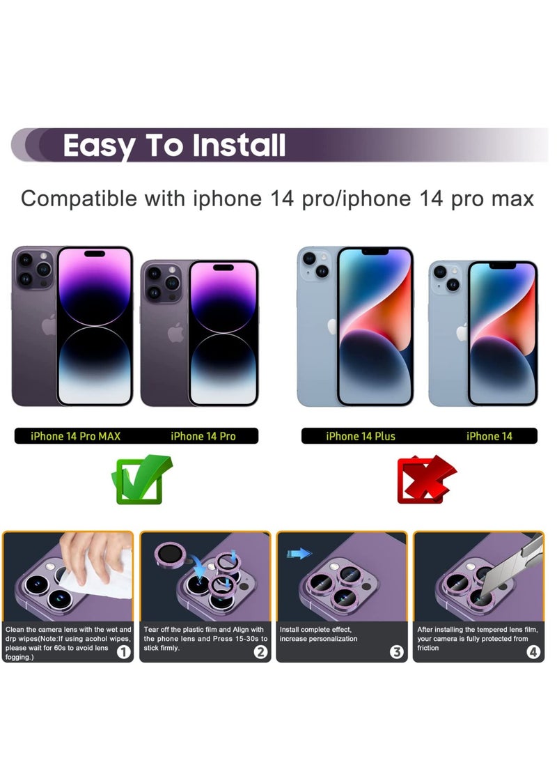 Camera Lens Protector, Camera Cover Tempered Glass for iPhone 14 Pro Max/for iPhone 14 Pro [Glitter Diamonds] - Bling -Purple - Image 2