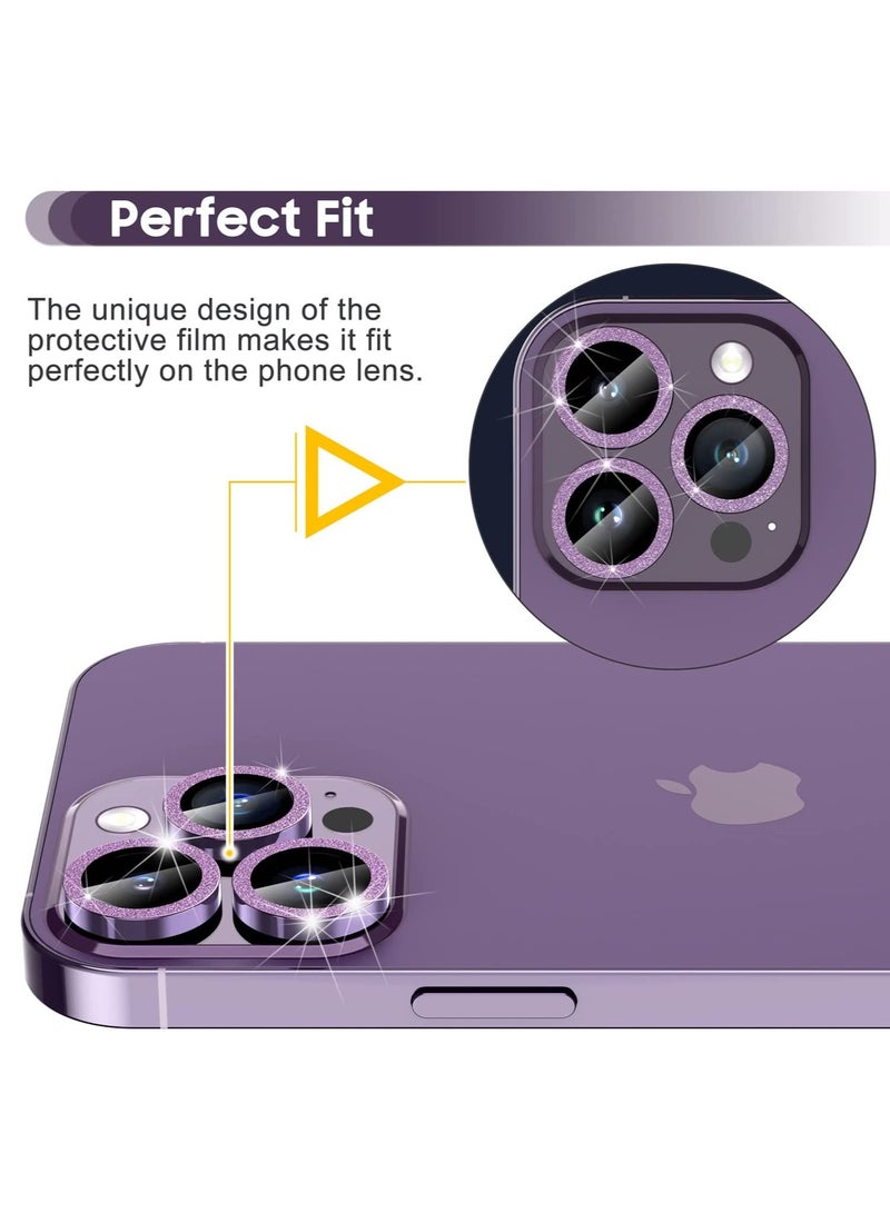 Camera Lens Protector, Camera Cover Tempered Glass for iPhone 14 Pro Max/for iPhone 14 Pro [Glitter Diamonds] - Bling -Purple - Image 5