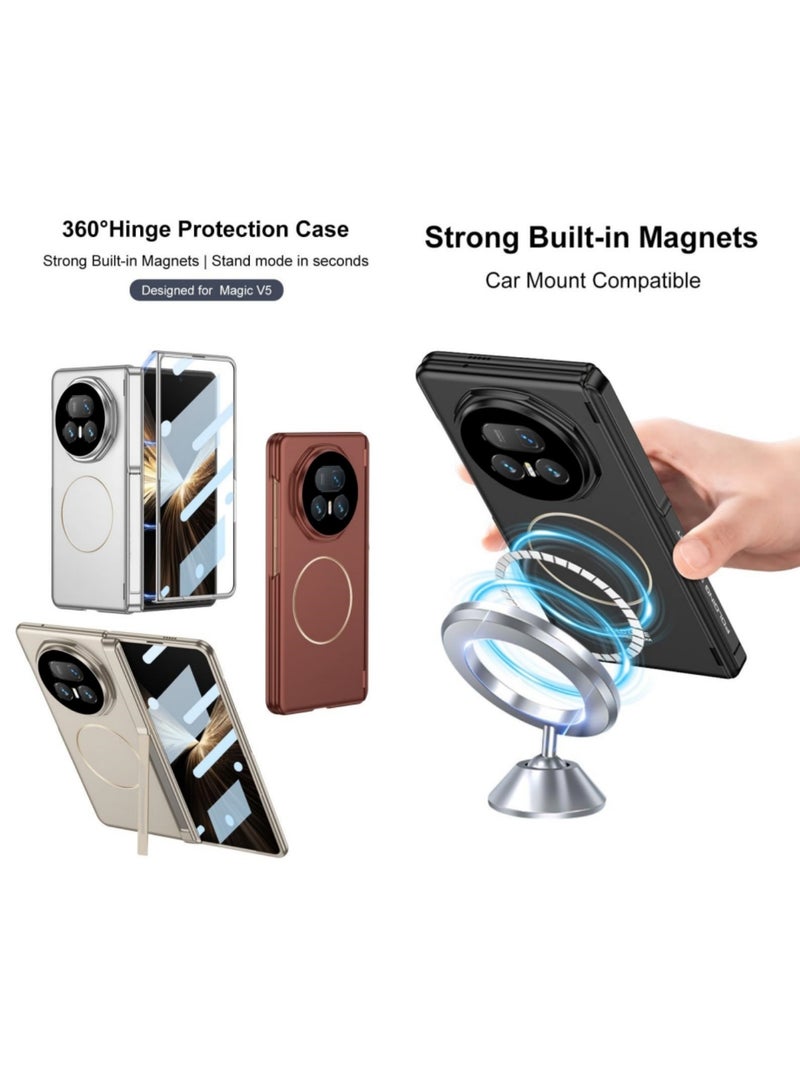 Aookay Compatible with Honor Magic V5 Case with Screen Protector & Magnetic Hinge, All-Inclusive Shockproof Protective Cover Full Body Cases Built-in Screen Protector [Kickstand][Wireless Charging] (Sliver) - Image 4