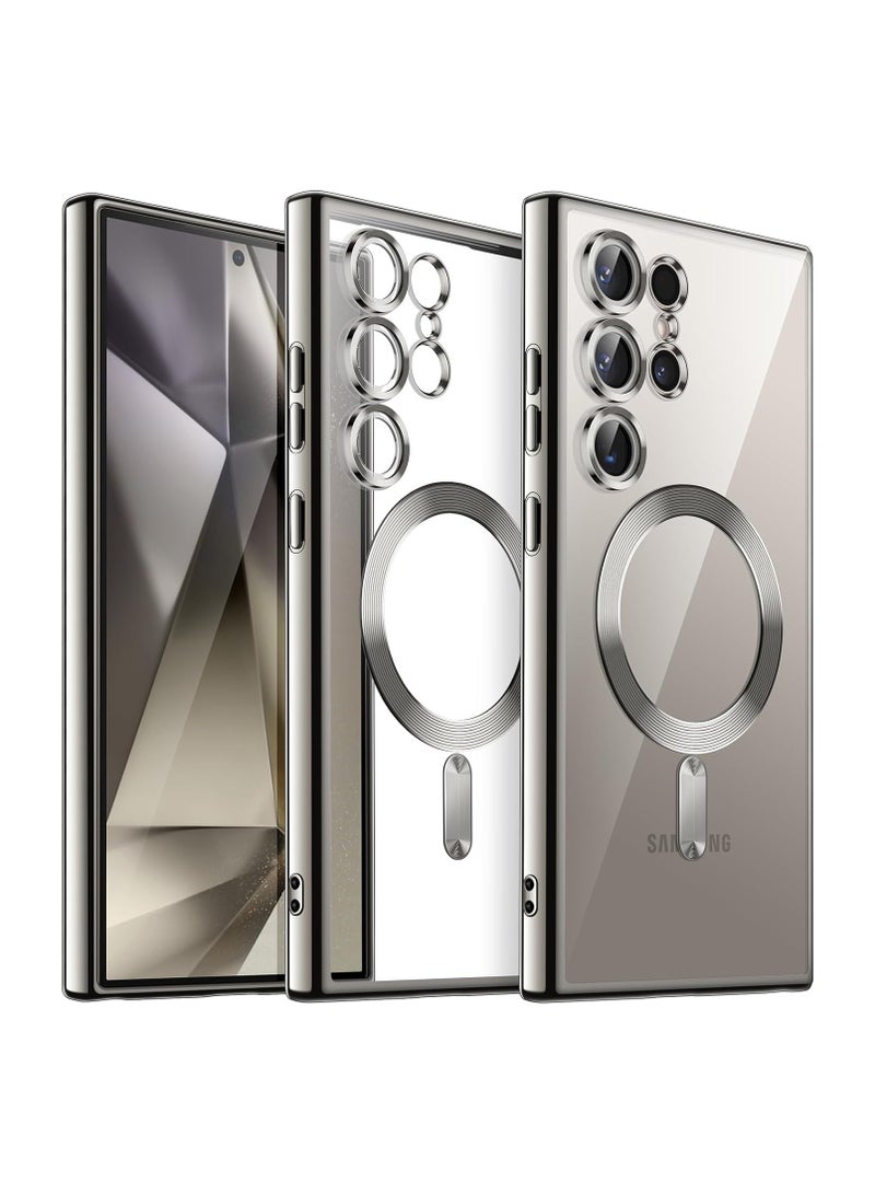 حافظة شفافة ناعمة لهاتف سامسونج جالاكسي S25 ألترا، حماية كاملة لعدسة الكاميرا، شحن لاسلكي، غلاف هاتف مضاد للصدمات مطلي بالكهرباء (رمادي تيتانيوم) - Image 1