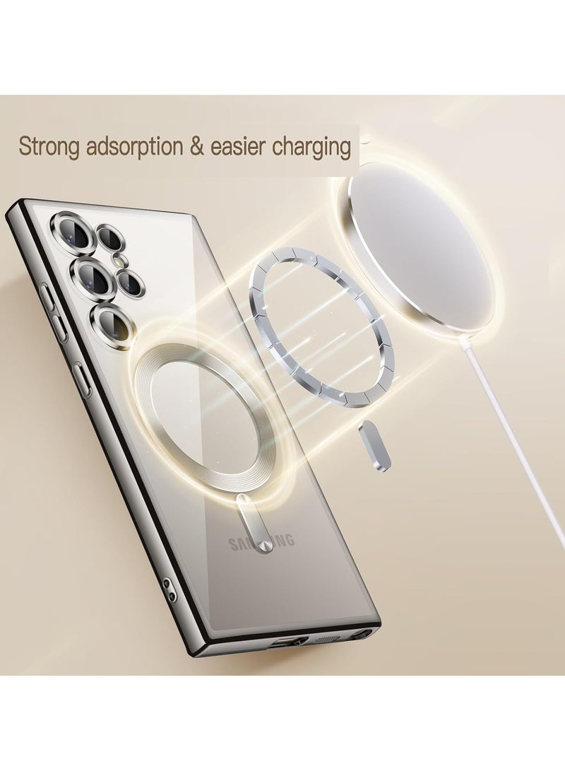 حافظة شفافة ناعمة لهاتف سامسونج جالاكسي S25 ألترا، حماية كاملة لعدسة الكاميرا، شحن لاسلكي، غلاف هاتف مضاد للصدمات مطلي بالكهرباء (رمادي تيتانيوم) - Image 3
