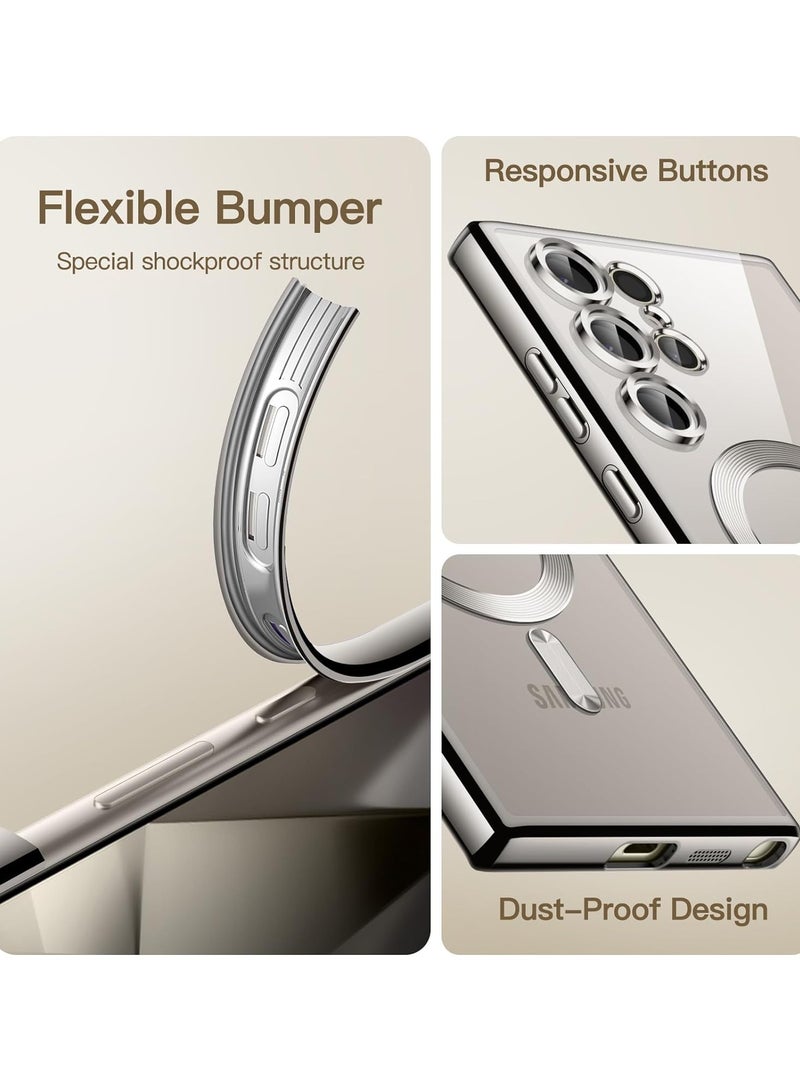 حافظة شفافة ناعمة لهاتف سامسونج جالاكسي S25 ألترا، حماية كاملة لعدسة الكاميرا، شحن لاسلكي، غلاف هاتف مضاد للصدمات مطلي بالكهرباء (رمادي تيتانيوم) - Image 5