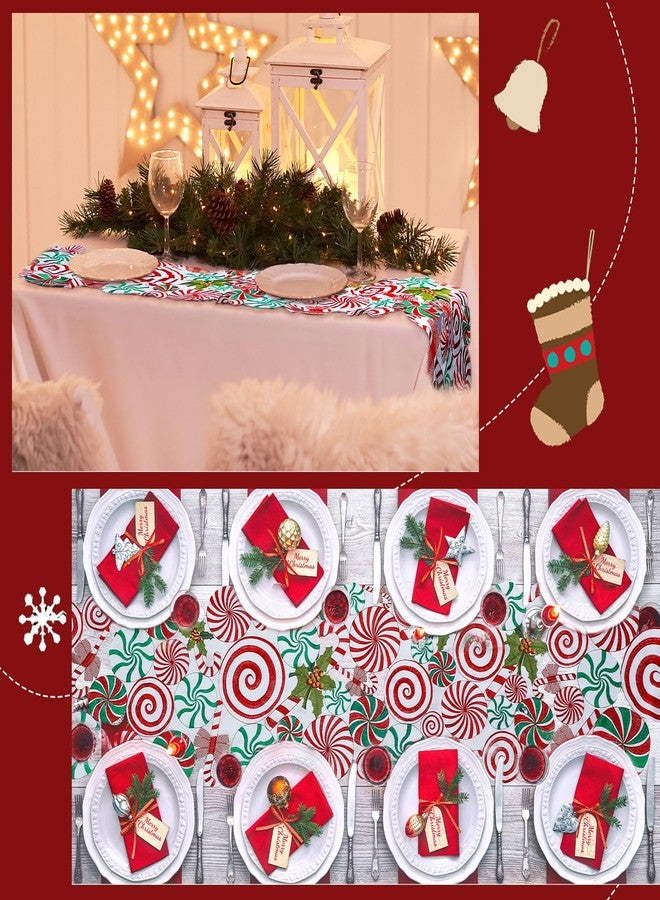 Kingdder Christmas Table Runner Embroidered Poinsettia Lollipop Candy Cane Table Runner Candy Table Mats for Kitchen Party Home Wedding Holiday, Red, White, Green, 70 x 15 Inches - Image 5