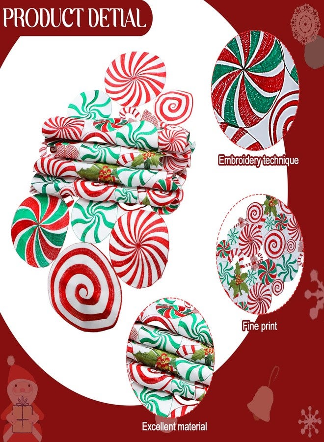 Kingdder Christmas Table Runner Embroidered Poinsettia Lollipop Candy Cane Table Runner Candy Table Mats for Kitchen Party Home Wedding Holiday, Red, White, Green, 70 x 15 Inches - Image 3