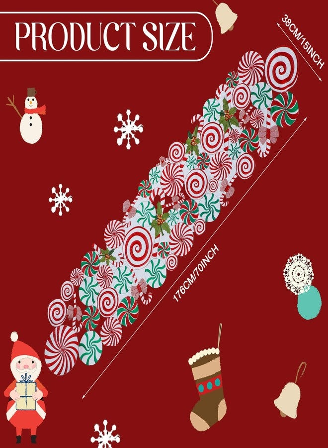 Kingdder Christmas Table Runner Embroidered Poinsettia Lollipop Candy Cane Table Runner Candy Table Mats for Kitchen Party Home Wedding Holiday, Red, White, Green, 70 x 15 Inches - Image 2