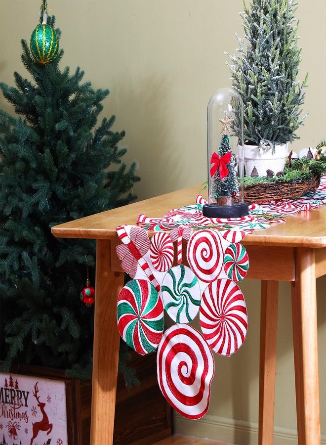 Kingdder Christmas Table Runner Embroidered Poinsettia Lollipop Candy Cane Table Runner Candy Table Mats for Kitchen Party Home Wedding Holiday, Red, White, Green, 70 x 15 Inches - Image 4