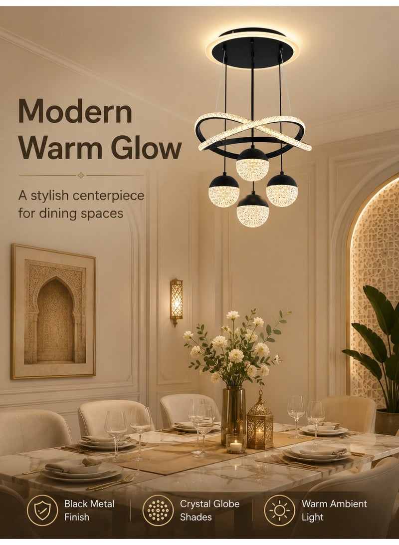 ALongDeng Elegant Black Crystal Chandelier with Adjustable LED Rings – Modern Pendant Lighting for Living Room, Dining, Bedroom, and Stylish Home Interiors - Image 2