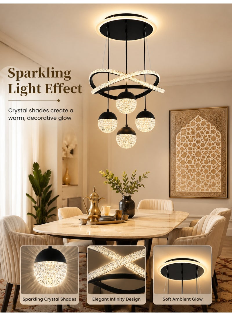 ALongDeng Elegant Black Crystal Chandelier with Adjustable LED Rings – Modern Pendant Lighting for Living Room, Dining, Bedroom, and Stylish Home Interiors - Image 5