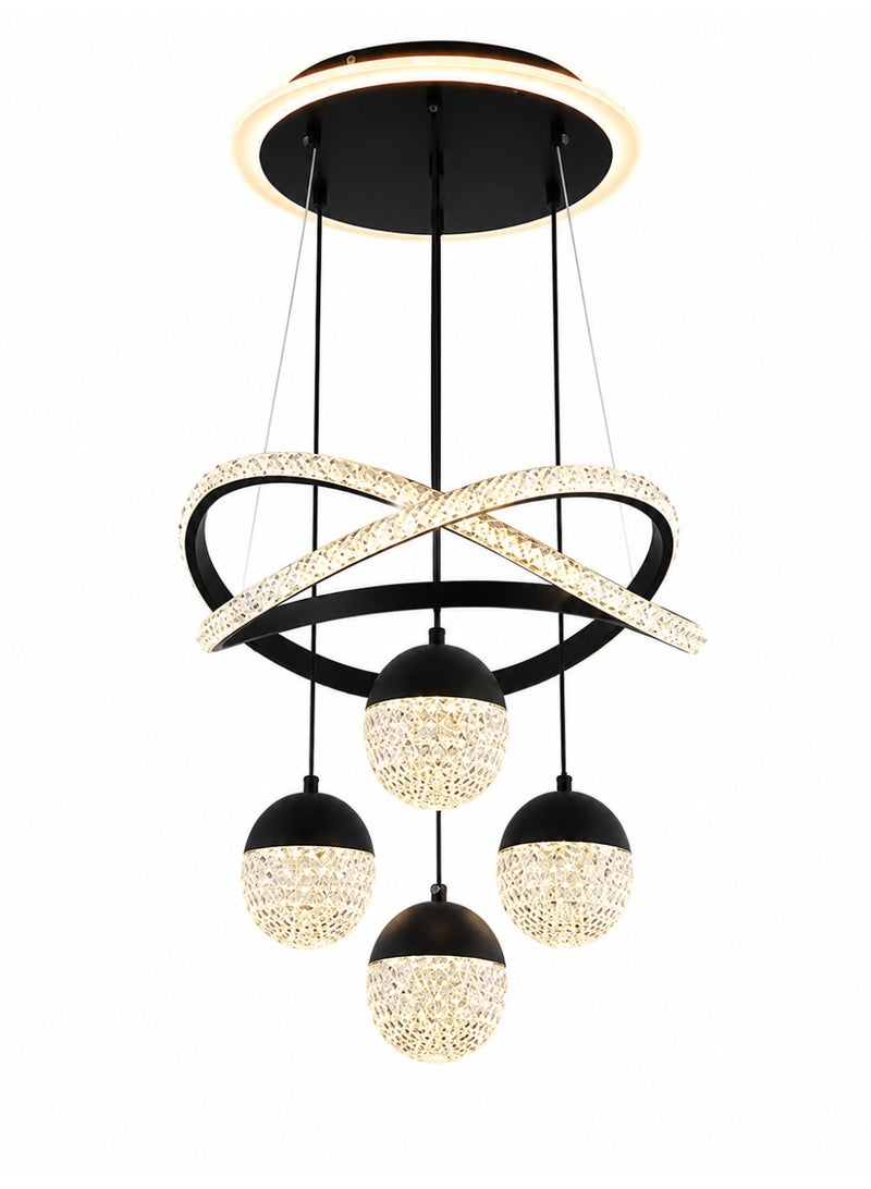 ALongDeng Elegant Black Crystal Chandelier with Adjustable LED Rings – Modern Pendant Lighting for Living Room, Dining, Bedroom, and Stylish Home Interiors - Image 1