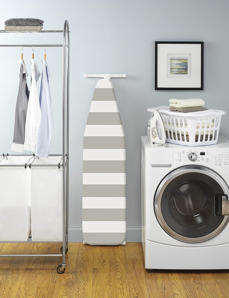 Whitmor Ironing Board Cover with Pad, Paloma Gray Stripe, Cotton, 54"L x 13"W x 0.25"H - Image 1