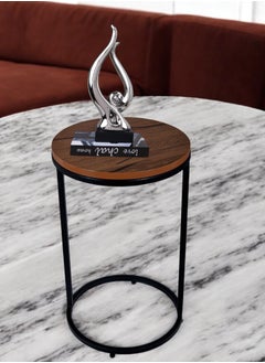 fan baytk Attractive black metal round side table with brown wood top - a stylish and practical addition to any space, dimensions: 35 cm diameter, 50 cm height.  - Image 1
