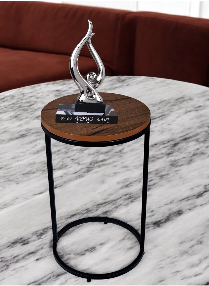 fan baytk - Attractive black metal round side table with brown wood top - a stylish and practical addition to any space, dimensions: 35 cm diameter, 50 cm height. - Image 1