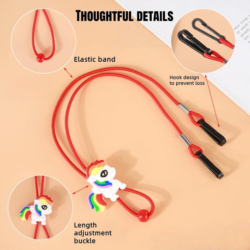 JDLYEVER 6-Piece Kids Glasses Strap Set, Unicorn Rainbow Cartoon Adjustable Elastic Eyeglass Holders, Anti-Lost Neck Hanging Eyewear Retainer, Multifunctional Hat Wind Rope & Mobile Phone Lanyard - Image 5