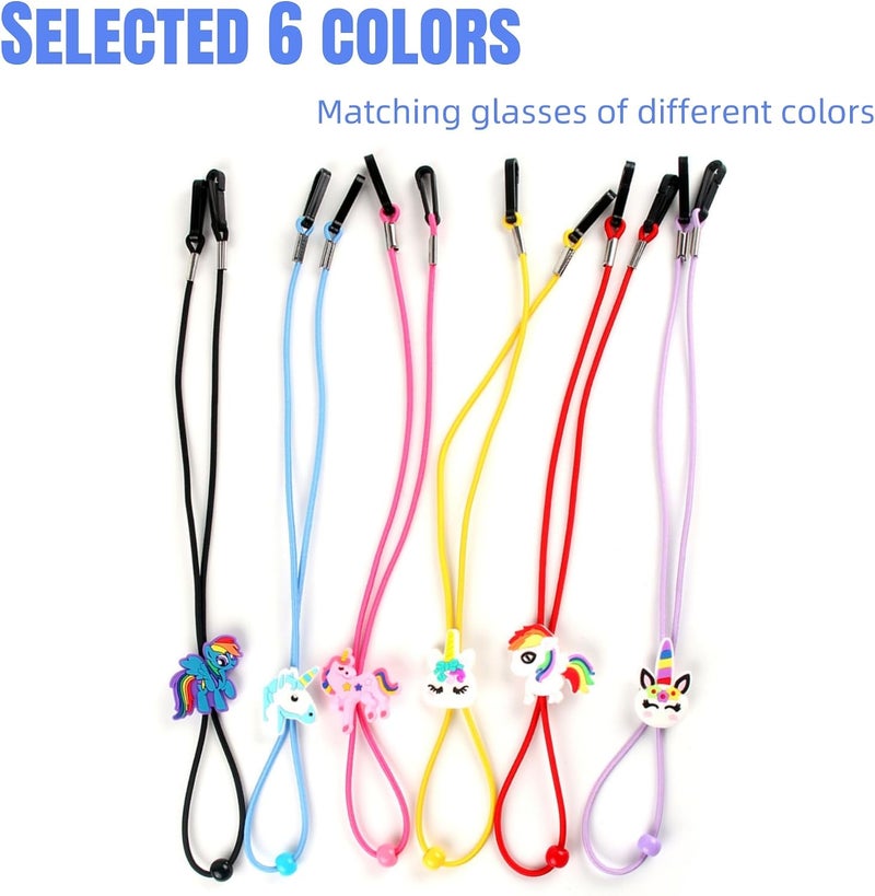 JDLYEVER 6-Piece Kids Glasses Strap Set, Unicorn Rainbow Cartoon Adjustable Elastic Eyeglass Holders, Anti-Lost Neck Hanging Eyewear Retainer, Multifunctional Hat Wind Rope & Mobile Phone Lanyard - Image 3