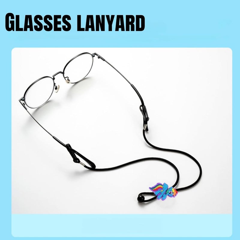 JDLYEVER 6-Piece Kids Glasses Strap Set, Unicorn Rainbow Cartoon Adjustable Elastic Eyeglass Holders, Anti-Lost Neck Hanging Eyewear Retainer, Multifunctional Hat Wind Rope & Mobile Phone Lanyard - Image 2