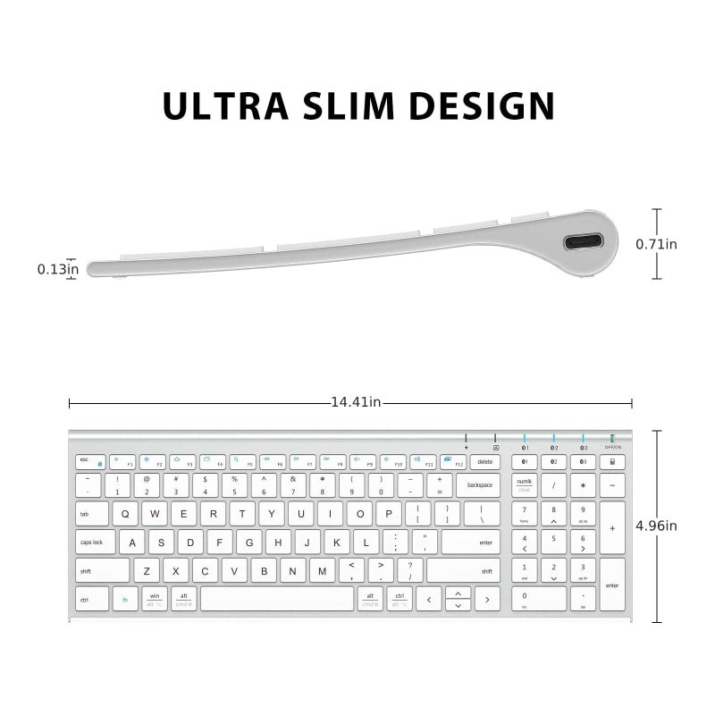 iClever BK10 Bluetooth Keyboard Universal Bluetooth 51 Wireless Keyboard with Number Pad Ergonomic Design MultiDevice Compatibility Stable Connection for Mac iPad iPhone Android Windows - Image 5