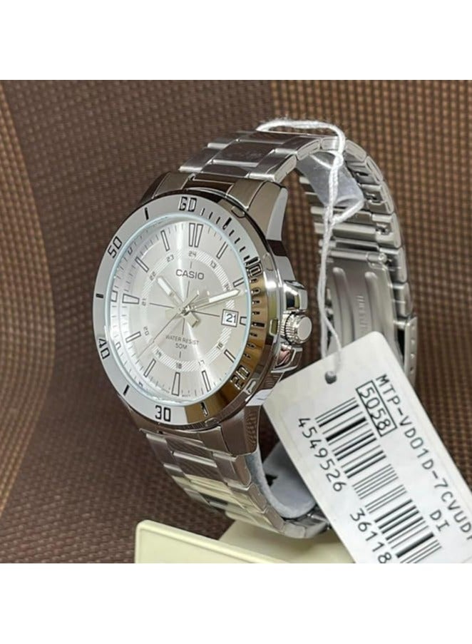كاسيو ساعة كاسيو للرجال انالوج كوارتز ستانلس ستيل بمينا بيضاء MTP-VD01D-7CVUDF - Image 2