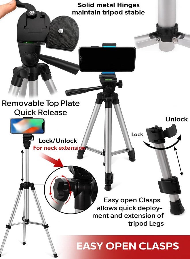 Acuvar 50" Aluminum Tripod for Phones, Cameras & Camcorders with Universal Phone Holder, Remote Shutter & Travel Bag for All Phones, iPhones, Samsung & Tripod for Cameras, Nikon Canon Sony - Image 3