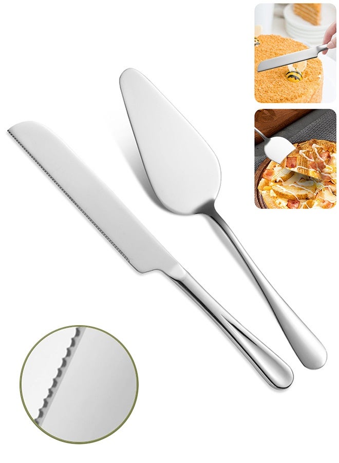 Quantum 2 PCS Cake Cutting Set, Exquisite Knife and Server with Serrated Design, Stainless steel Cake Knife and Server Set Perfect For Birthday (Silver) - Image 1