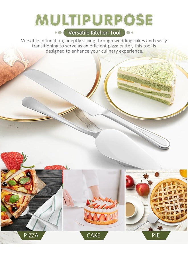 Quantum 2 PCS Cake Cutting Set, Exquisite Knife and Server with Serrated Design, Stainless steel Cake Knife and Server Set Perfect For Birthday (Silver) - Image 4