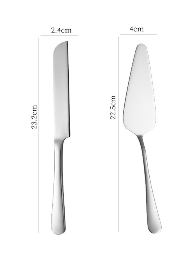 Quantum 2 PCS Cake Cutting Set, Exquisite Knife and Server with Serrated Design, Stainless steel Cake Knife and Server Set Perfect For Birthday (Silver) - Image 2