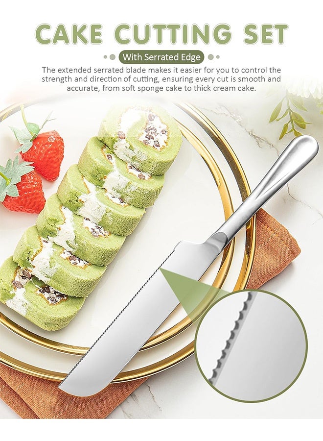 Quantum 2 PCS Cake Cutting Set, Exquisite Knife and Server with Serrated Design, Stainless steel Cake Knife and Server Set Perfect For Birthday (Silver) - Image 3