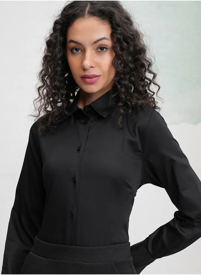 طوكيو توكيز Solid Cotton Long Sleeve Collared Shirt