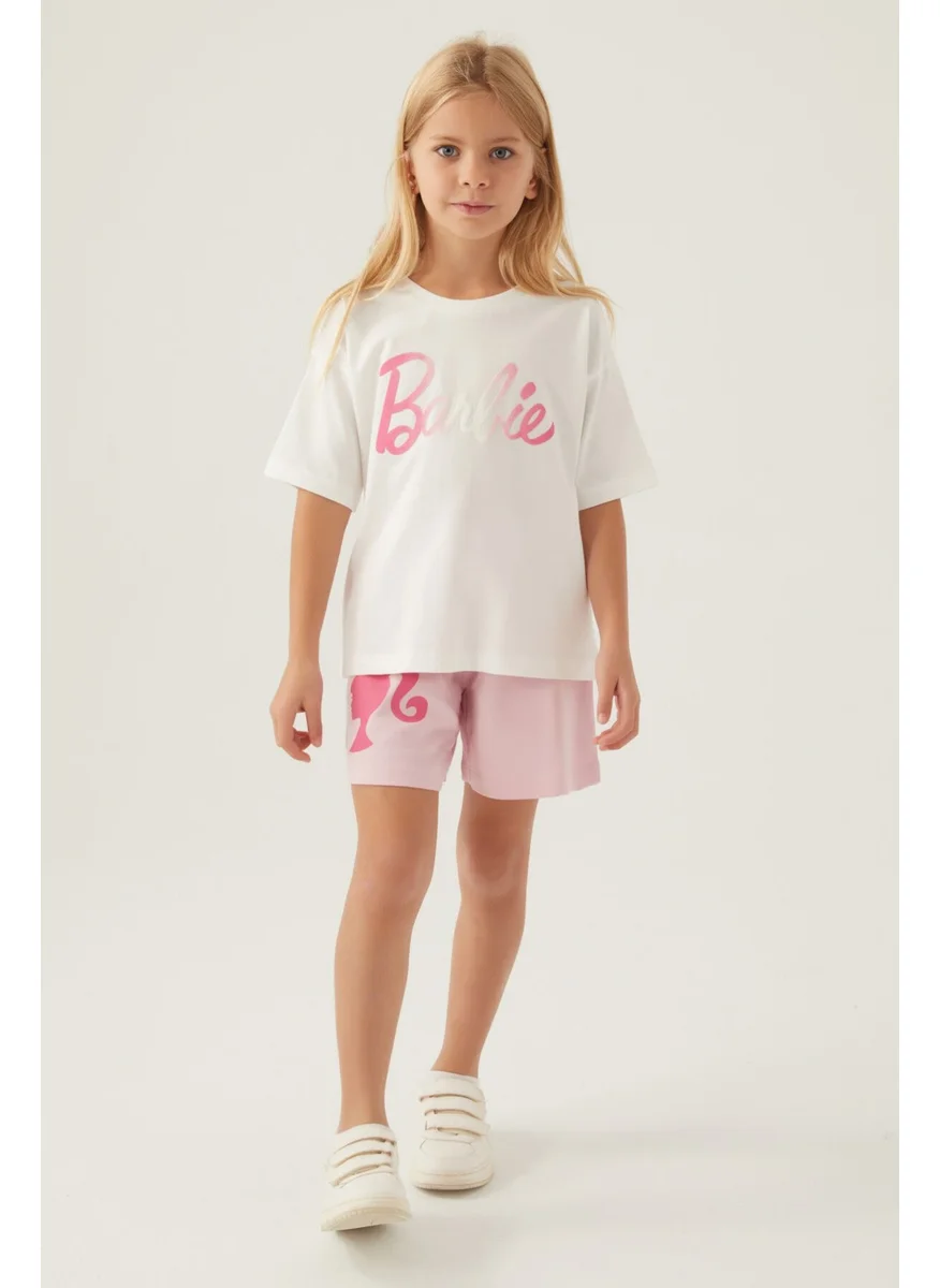 Barbie Patterned Cream Girls' Shorts Set